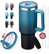 40 oz Leak-Proof Travel Tumbler with Handle & Flip Straw - Insulated Stainless Steel Mug Keeps Dr...