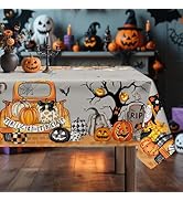 Arquiel Halloween Gnome Ghost Tablecloth Waterproof, Truck Pumpkin Bat Grey Table Cloth Rectangle...
