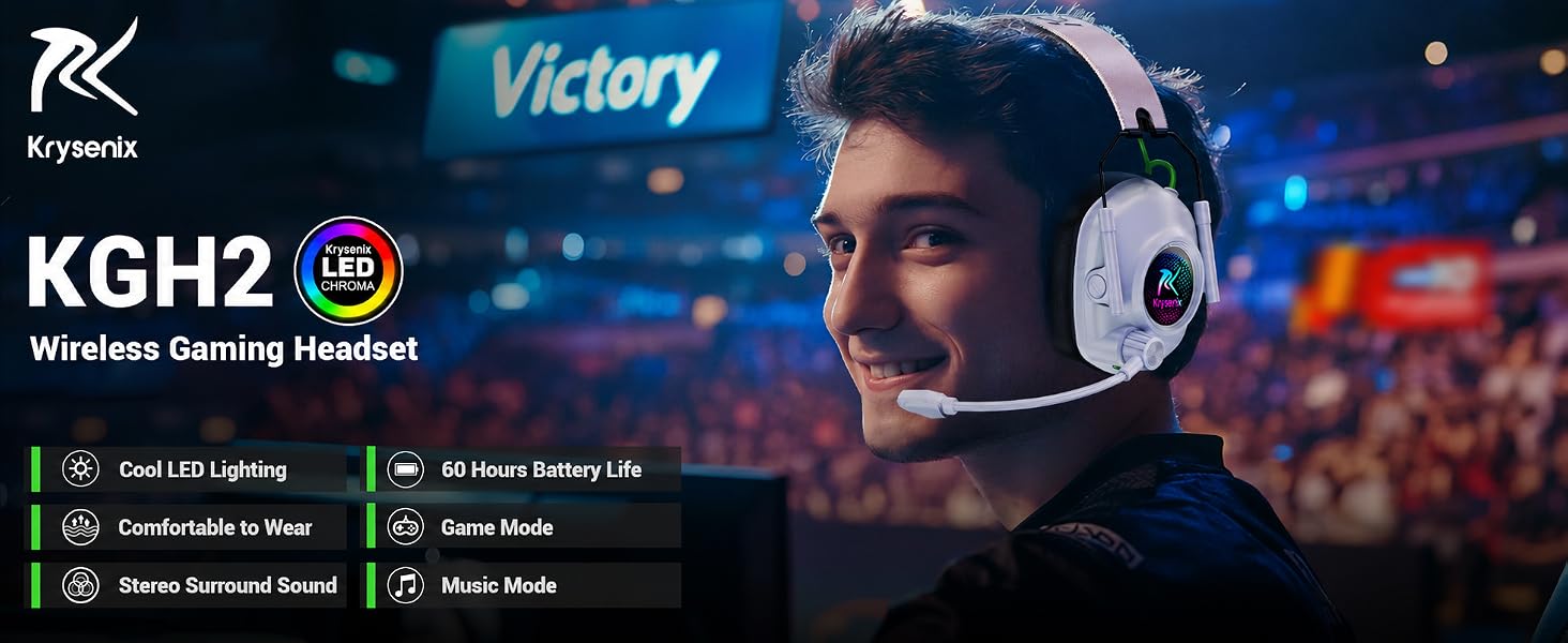 Krysenix Wireless Gaming Headset 60H Battery Life