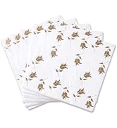 CLOVER 50 Count Gold Foil Rose Cocktail Napkins 5 x 5 Inch – 3-Ply White Floral Beverage Napkins ...