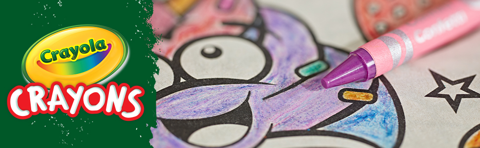 Crayola Crayon sitting on top of a colored in drawing