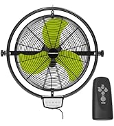 20 IN 5000 CFM Remote Control Wall Mount Fan, 3 Speed Industrial Wall Fan with Timer, Oscillation...