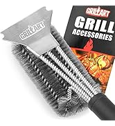 GRILLART Grill Brush and Scraper BBQ Brush for Grill, Safe 18" Stainless Steel Woven Wire 3 in 1 ...