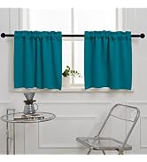 Pickluc Teal Cafe Curtain (Half Window Curtain) 24 Inches Length, Rod Pocket Small Kitchen Curtai...