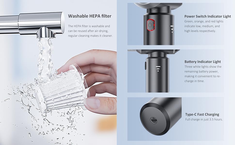 Vacuum cleaner key switch operation instructions,and washable HEPA