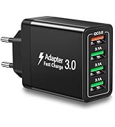 European USB Charger, European Travel Plug Adapter 40W 4 Port Europe USB Charger Quick Charge 3.0...