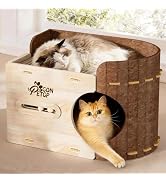 GONPETGP Cat Beds for Indoor Cats, Cat House Cave with Wooden Play Ball Scratch Pad, Detachable F...