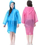 Rain Ponchos Raincoats for Kids, 2 Packs Rain Coats Jacket Reusable with Hood for Boys Girls Disn...