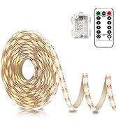 echosari Battery Powered Led Strip Lights with Remote Warm White, 8 Modes, Dimmable, Timer, Self-...