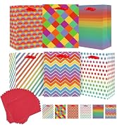 qiqee 6PCS Checkered Gift Bags with Tissue Paper Handles Medium Size Bags(12pcs Tissue Paper )