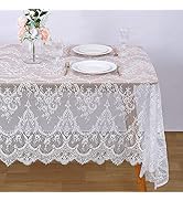 LuoluoHouse White Lace Rectangle Tablecloth 60x120 Inch Outdoor Embroidered Rustic Table Fabrics ...