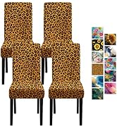 Leopard Print Chair Covers Set of 4 – Animal Print Stretch Dining Chair Slipcovers Washable Unive...