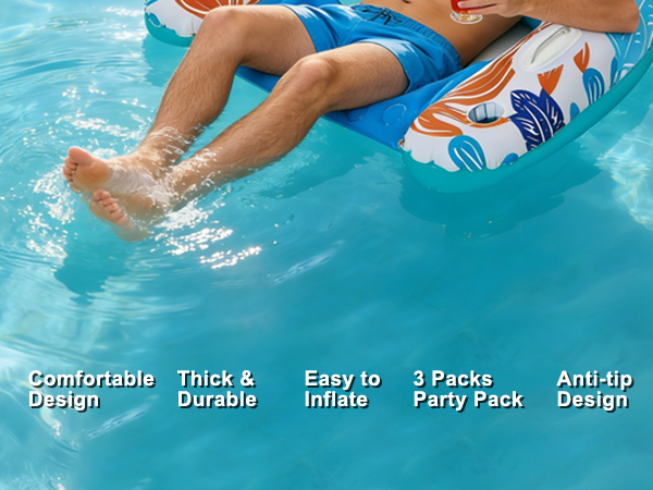 Advantages: Comfortable Design, Thick&Durable, Easy to inflate, 3 Packs Party Pack, Anti-tip Design