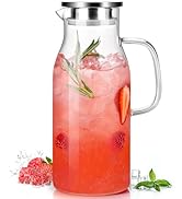 LUNA&MANTHA Glass Pitcher, 2 Liter 68oz Water Pitcher with Lid and Spout, Large Ice Tea Jug for F...