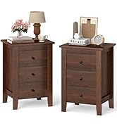 Giantex Nightstands Set of 2 with 3 Drawers, Wood Walnut Night Stand Bedside Table w/Storage Draw...
