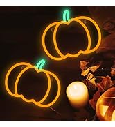 MissAudrey 2Pcs Halloween Orange Pumpkin Neon Sign Lights, Neon Sign Hanging for Wall Decor, Cute...