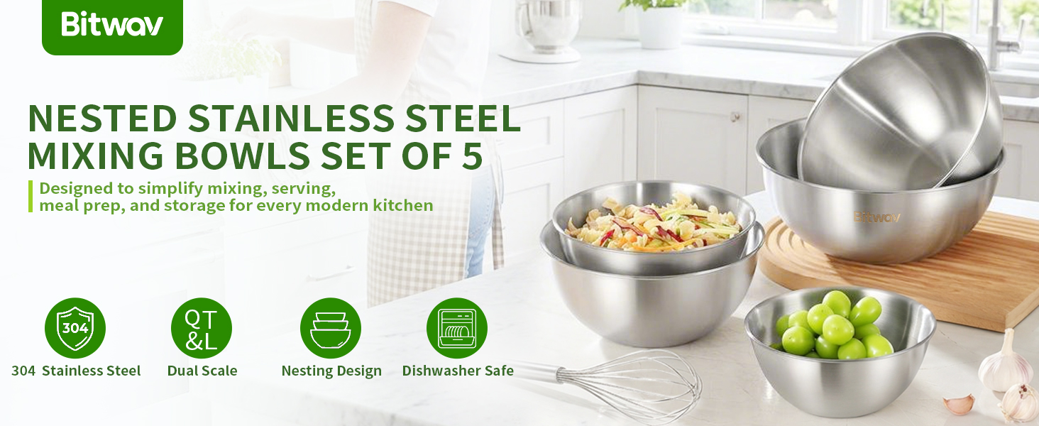 Bitwav stainless steel mixing bowl set