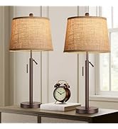 PARTPHONER Bedside Lamps Set of 2, Modern Table Lamps for Living Room, Height Adjustable Nightsta...