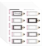 JarThenaAMCS 250Pcs Pencil Name Tag Stickers Black White Back to School Nameplate Stickers Classr...
