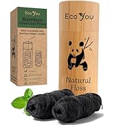 Charcoal Bamboo Floss | 2 Natural Floss Refill with Bamboo Container | Organic Mint & Candelilla ...