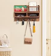 HOMEBROS Key Holder Wall Mount, Wooden Mail and Key Organizer with Chalkboard and Mirror, 3 Greet...