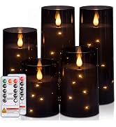 Homemory Halloween Flameless Candles, Black LED Pillar Candles with Remote | Acrylic Flickering B...