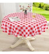 misaya Round Waterproof Vinyl Table Cloth, Buffalo Flannel Backed 4th of July Tablecloth, Wipeabl...
