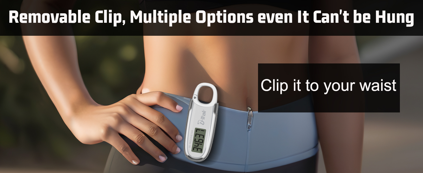 U-Trak 3D pedometer for walking with removable clip