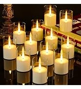 VIODAIM Flameless Votive Candles Battery Operated Acrylic Clear LED Flickering Pillar Votive Cand...