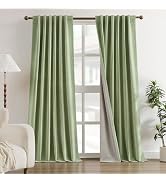 HOMEIDEAS 100% Chenille Blackout Curtains for Bedroom Sage Green Curtains 84 Inch Length 2 Panels...