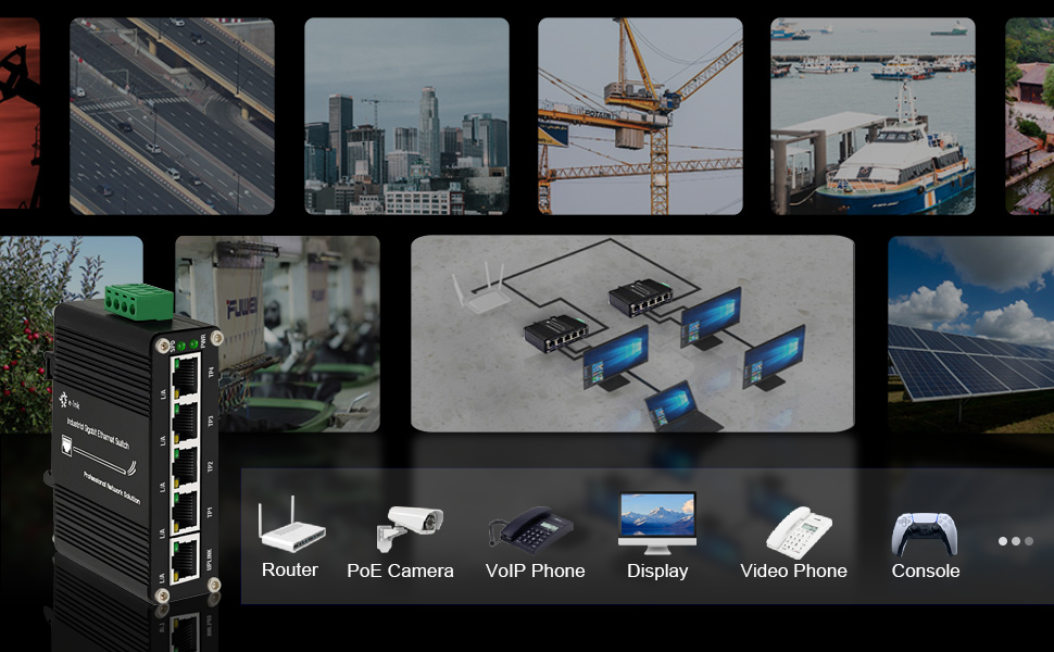 5 Port Hardened Industrial Ethernet Switch, DIN-Rail Mount, IP40 Rated Unmanaged Network Switch