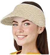 Straw Visor Hat for Women, Wide Brim Beach Pool Sun Visor, Foldable Roll Up Hat