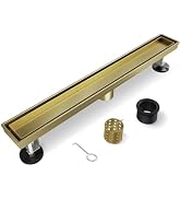 HTOH Gold Shower Drain, 24 Inch Linear Shower Drain with Removable Tile Insert Grate, 2 in 1 Bath...