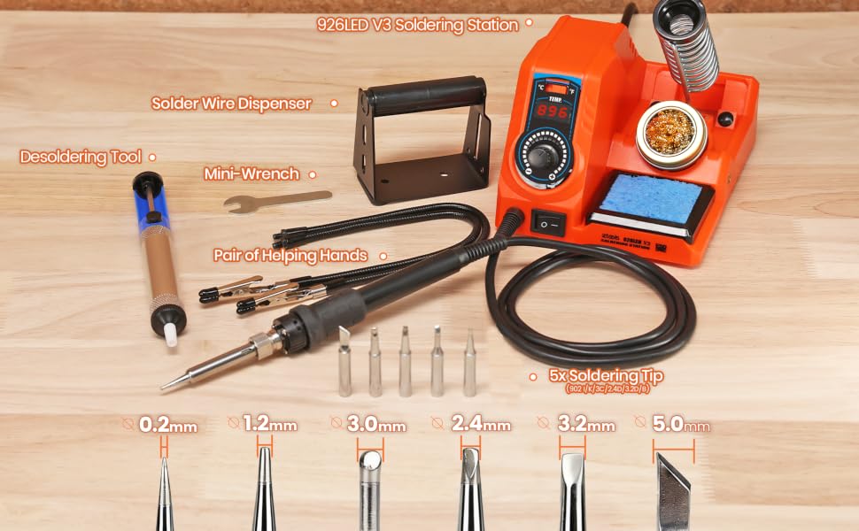 EZTOOLS 926LED V3 soldering station comes with a variety of accessories.