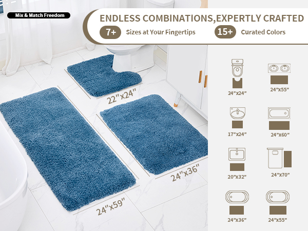 Bathroom Rugs Non Slip Washable Ultra Soft Absorbent Bath Mat Quick Dry Shaggy for Tub Blue Decor