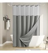 Naturoom Grey Waffle Shower Curtain Set with Snap-in Liner, Modern Waffle Weave Heavyweight Fabri...