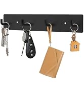 RELBRO Key Holder Wall Mount, Large Metal Self Adhesive Key Rack with 4 Hooks, 2 Installation Opt...