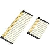 ARAINY Large Telescopic Draining Rack, Gold Roll Up Heat-Resistant Dish Drainer for Stainless Ste...