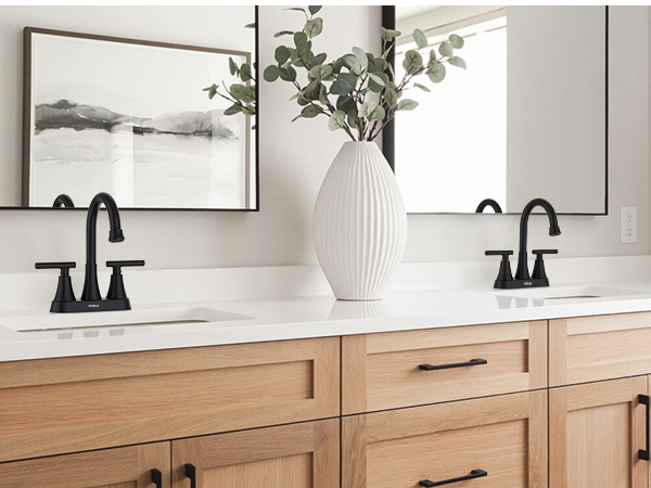 Matte Black Bathroom Sink Faucet Bathroom Faucets for Sink 3 Hole Faucet for Bathroom Sink Vanity RV