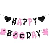 ANFEST Halloween Happy Boo Day Birthday Banner Pink Pre-Strung | for Girls October Goth Birthday ...