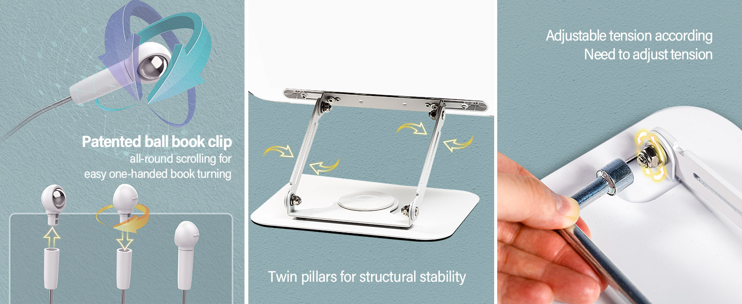 Adjustable Book Holder with 360° Rotating Base