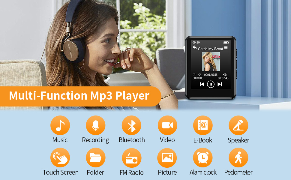 64GB MP3 Player with Bluetooth 5.3 Full Touch Screen Color Screen Mini MP3 Player
