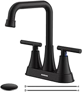 Matte Black Bathroom Sink Faucet, Hurran 4 inch Bathroom Faucets for Sink 3 Hole with Pop-up Drai...