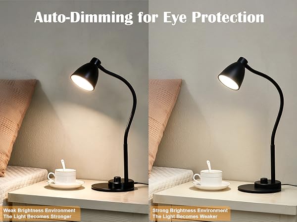 LED Desk Lamp with USB Charging Port Reading Light Task Lamp Black Table Lamp for Bedside Office