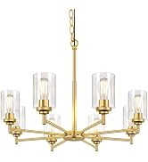 8-Light Chandelier for Dining Room Kitchen Island Modern Farmhouse Pendant Lighting with Clear Gl...
