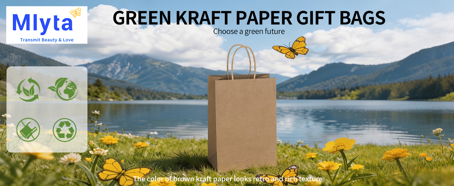 A small brown green kraft paper gift bags