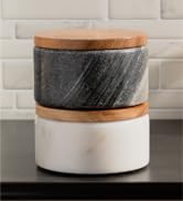 Cork & Mill Marble Salt and Pepper Bowls - Set of 2 Handcrafted White/Grey Solid Marble Salt and ...