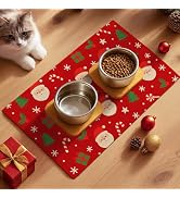 HOMETITUTE Pet Feeding Mat Santa Candy Print Bowl Placemat 20 x 12 Inch | Pet Bowl Mat Food and W...