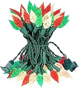 BOHON Red White and Green Christmas Lights Outdoor Faceted C6 50 LED 25ft Plug in Fairy Twinkle W...