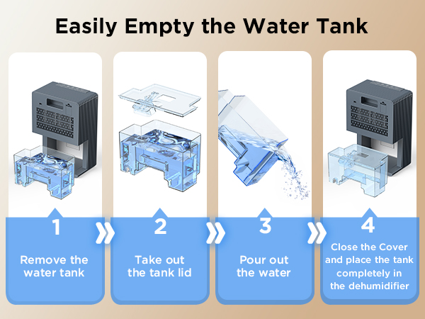 dehumidifier with removable water tank detachable lid easy to empty and clean